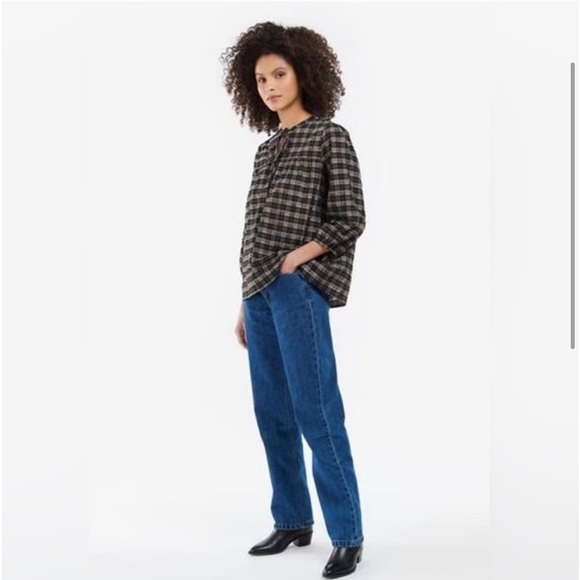 NWT BARBOUR Lorelie Seersucker Blouse in Praline Check Size 8 - Picture 13 of 14